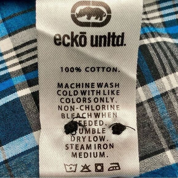 Ecko Unlimited Plaid Short Sleeve Shirt in Blue/Black/White Men’s M - Picture 5 of 5